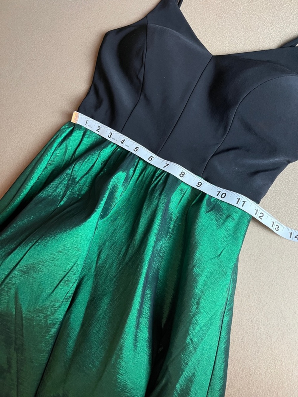 Betsy & Adam Black Green V-Neck High-Low Dress- 2 - Picture 8 of 12